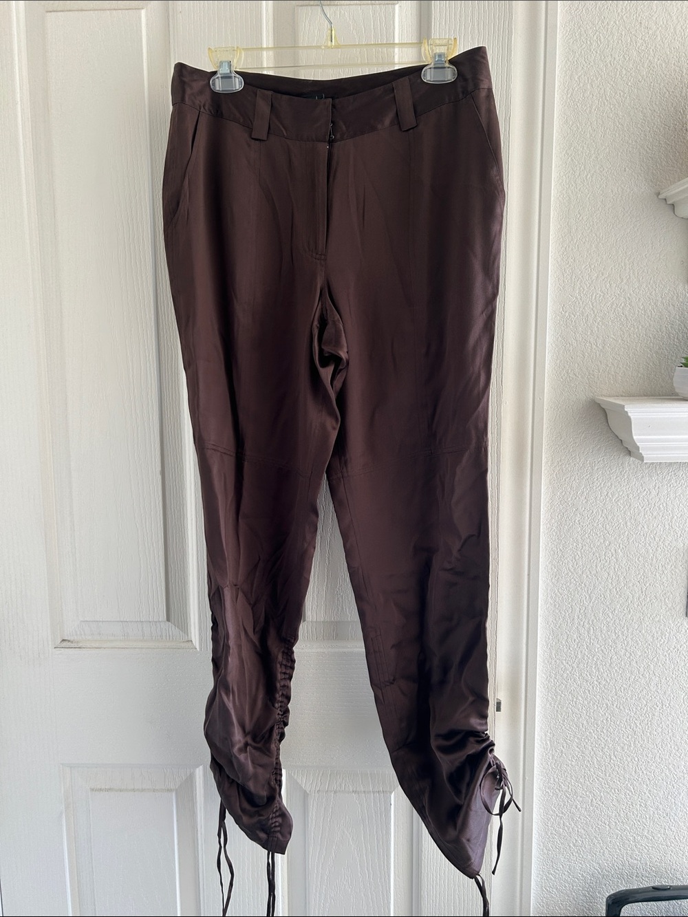 Moda International Dark Brown Drawstring Hem Dress Pants